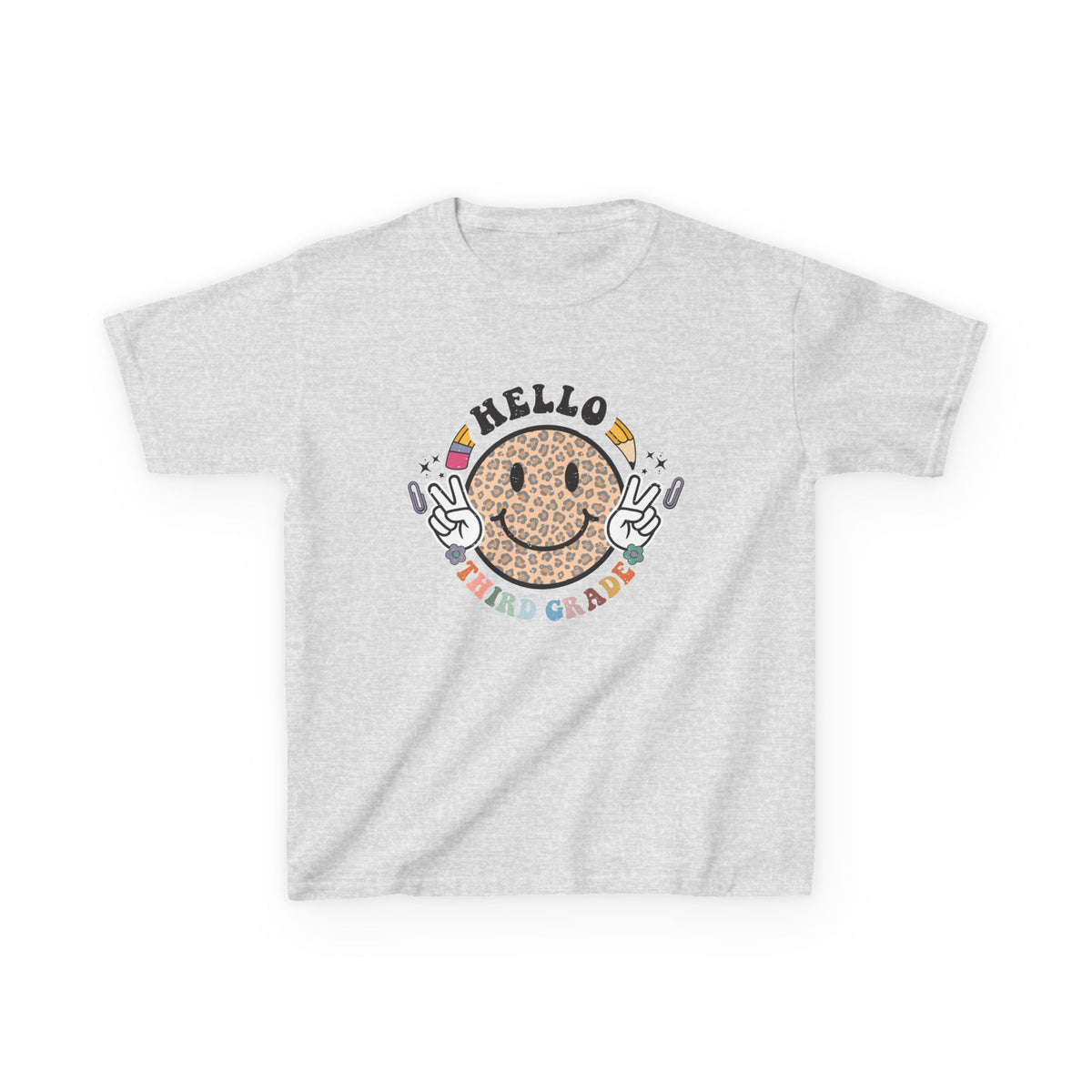 Third Grade Cheetah Smiley Face Graphic Tee Back-to-School 3rd Grade Kids T-Shirt