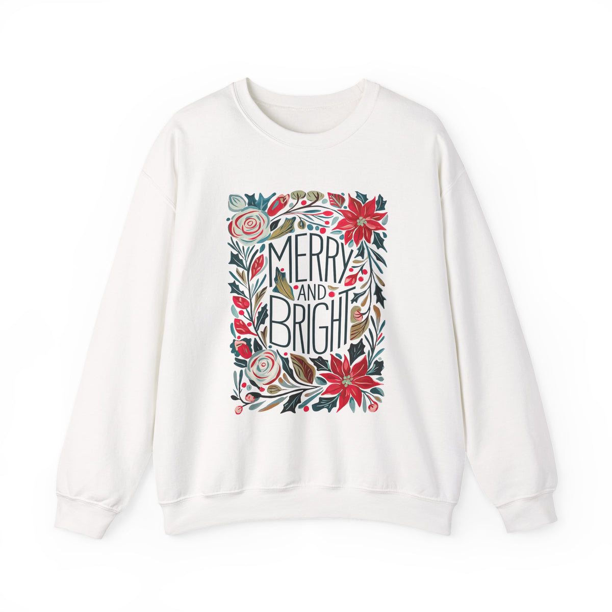 Merry & Bright Christmas Florals Crewneck Unisex Sweatshirt
