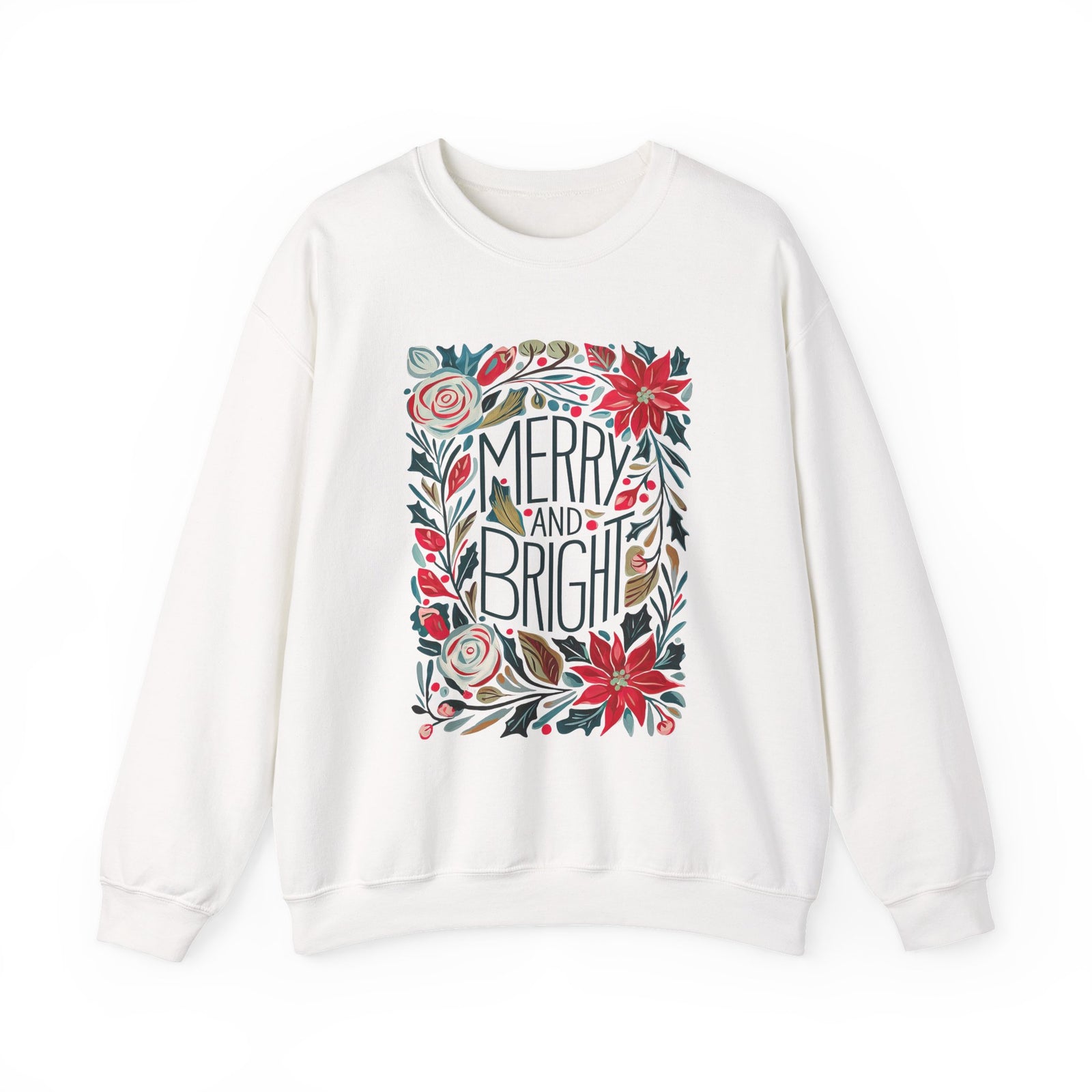 Merry & Bright Christmas Florals Crewneck Unisex Sweatshirt