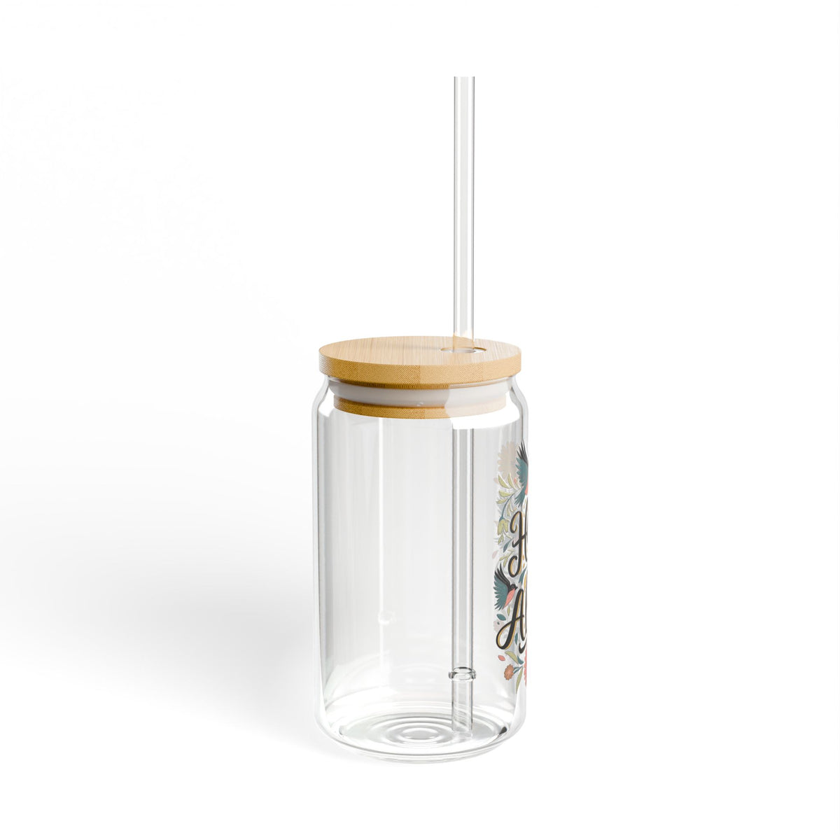 He Is Alive Floral Birds Christian Sipper Glass 16oz Reusable Drink Jar with Lid & Straw