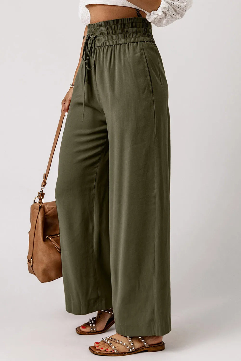 Smocked High Waist Wide Leg Pants - Sydney So Sweet