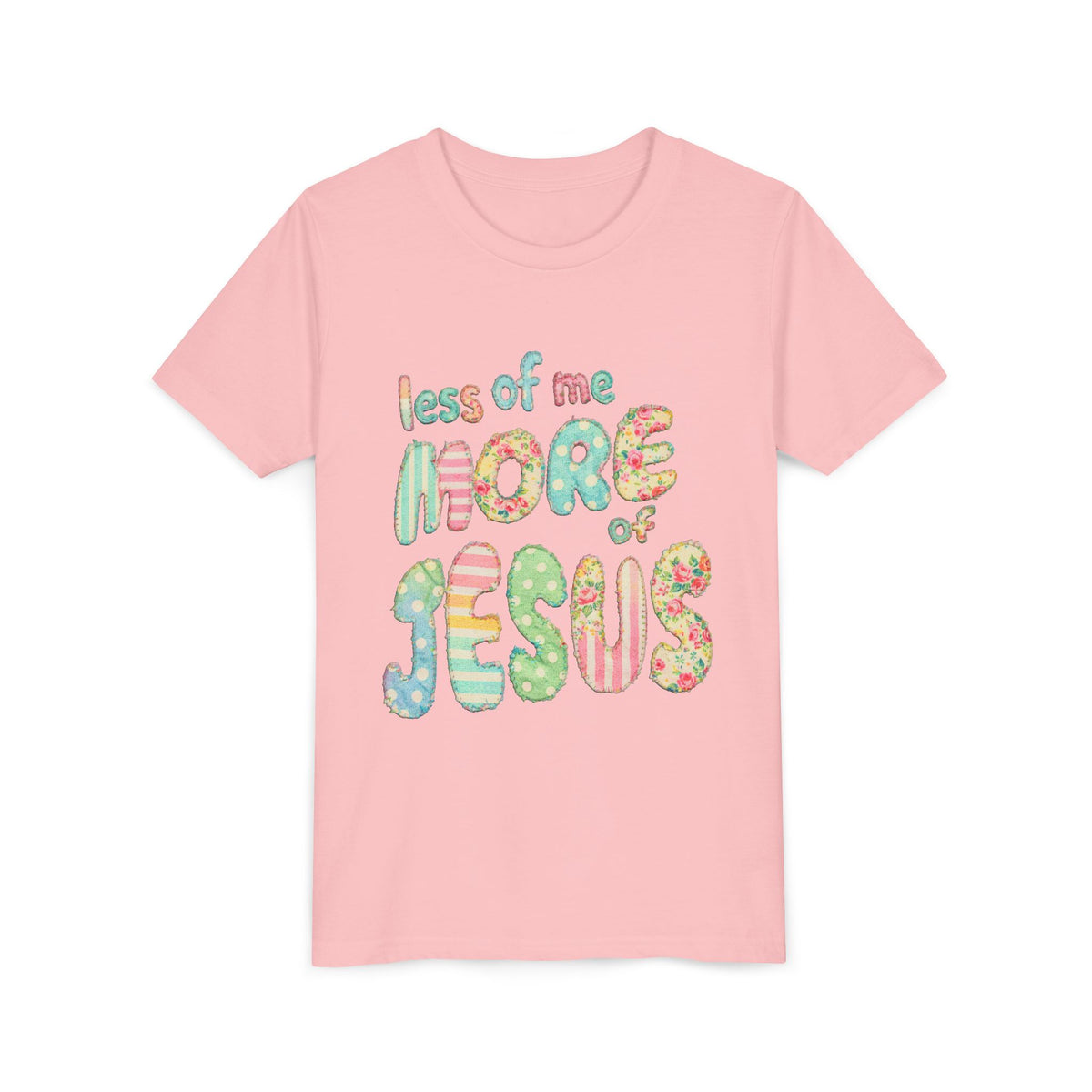 Less of Me More of Jesus Kids T-Shirt Cute Patchwork Youth Christian Graphic Tee