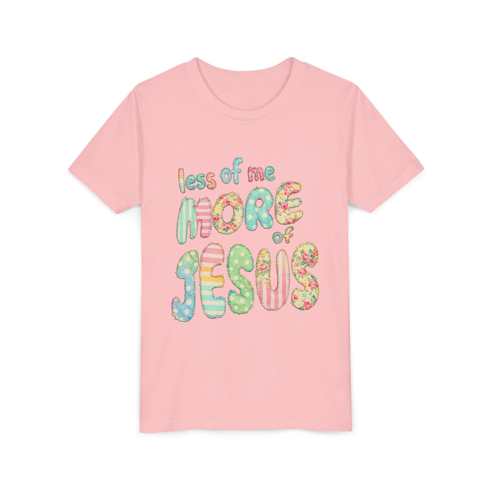 Less of Me More of Jesus Kids T-Shirt Cute Patchwork Youth Christian Graphic Tee