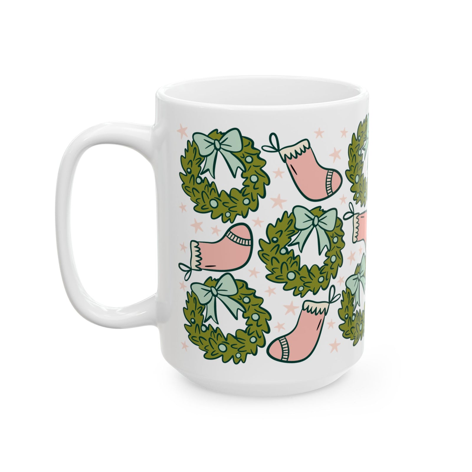 Holly Jolly Christmas Stockings Ceramic Mug Coffee Cup (11oz & 15oz)