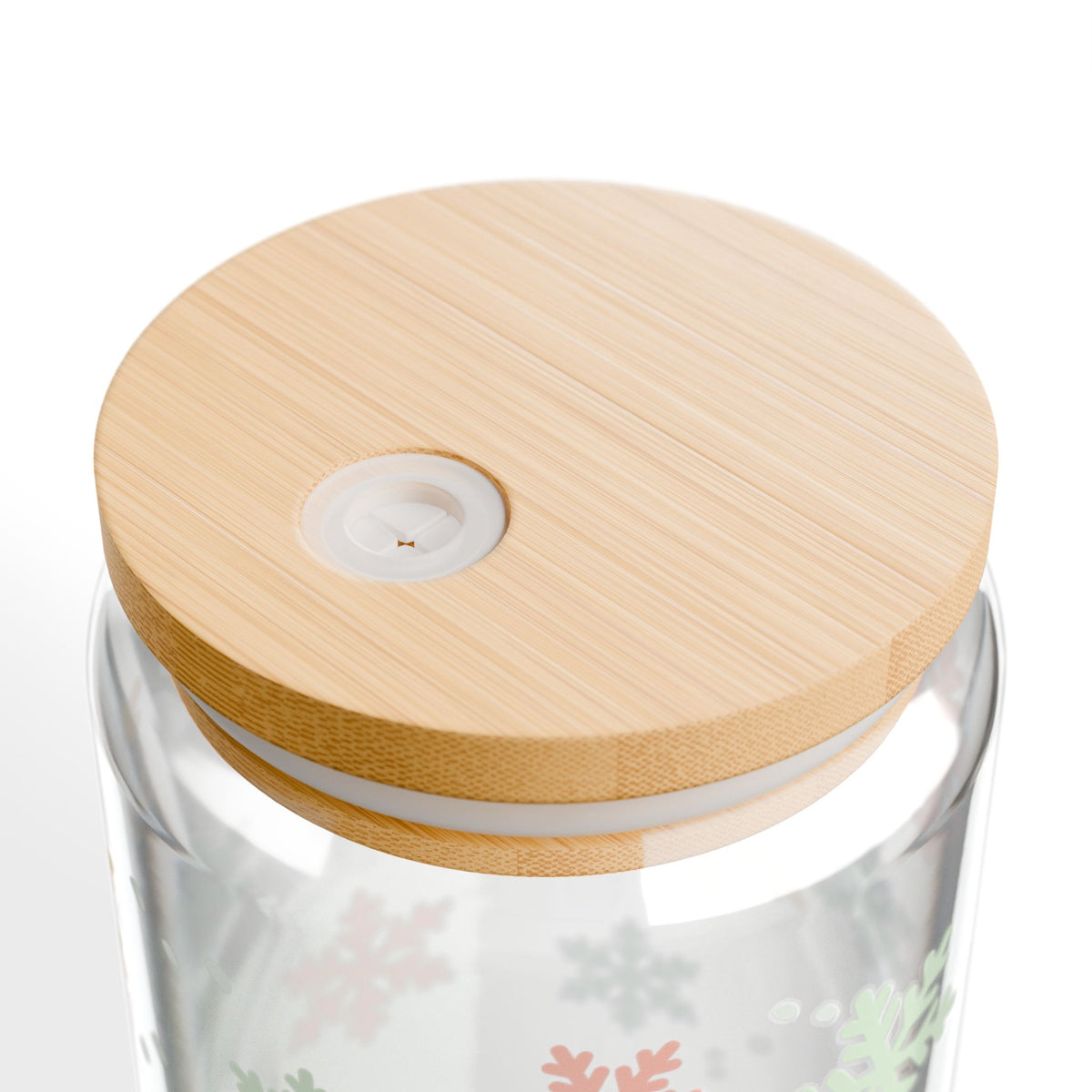 Pastel Snowflake Winter Christmas Sipper Glass 16oz Reusable Drink Jar with Lid & Straw