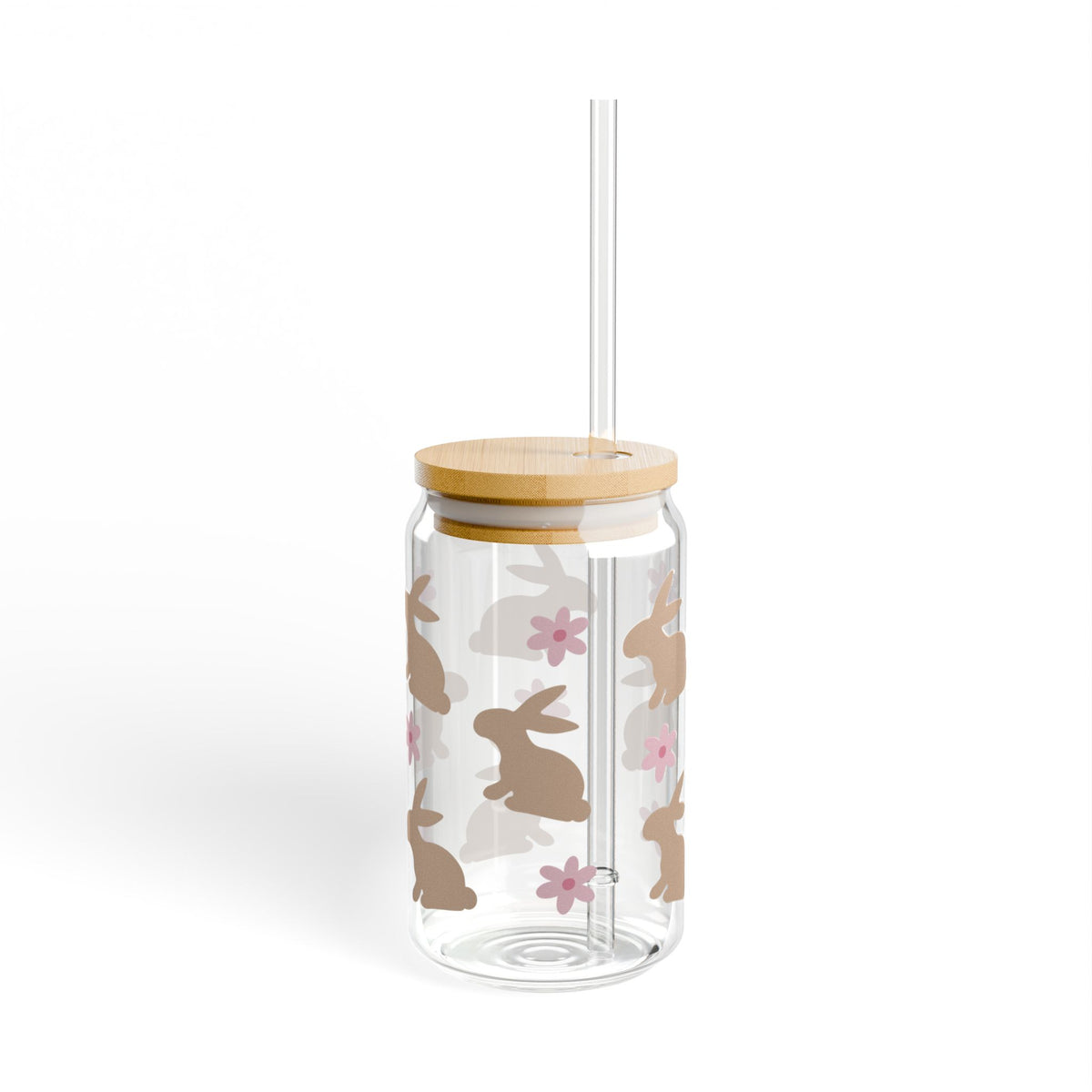 Daisy Bunny Tumbler Sipper Glass 16oz — Reusable Drink Jar with Lid & Straw
