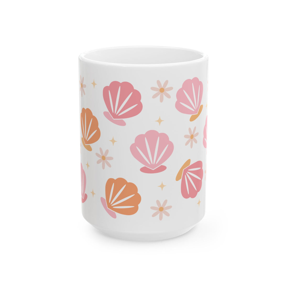 Sea Shell Pattern Ceramic Mug — Pink & Peach Seashell Coffee Cup (11oz/15oz)
