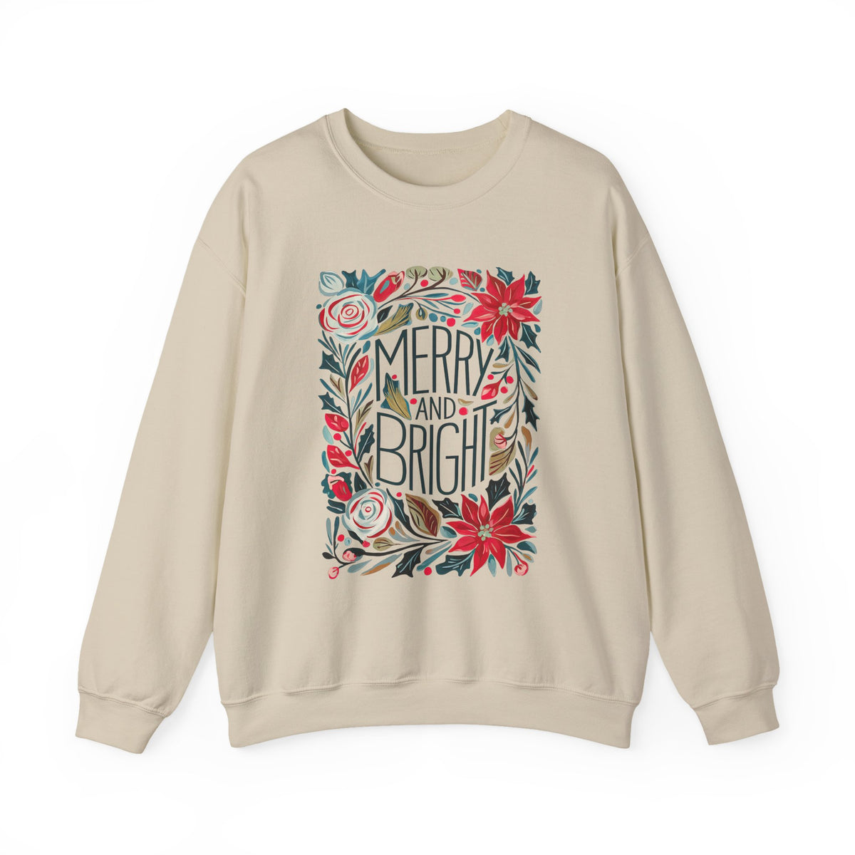 Merry & Bright Christmas Florals Crewneck Unisex Sweatshirt
