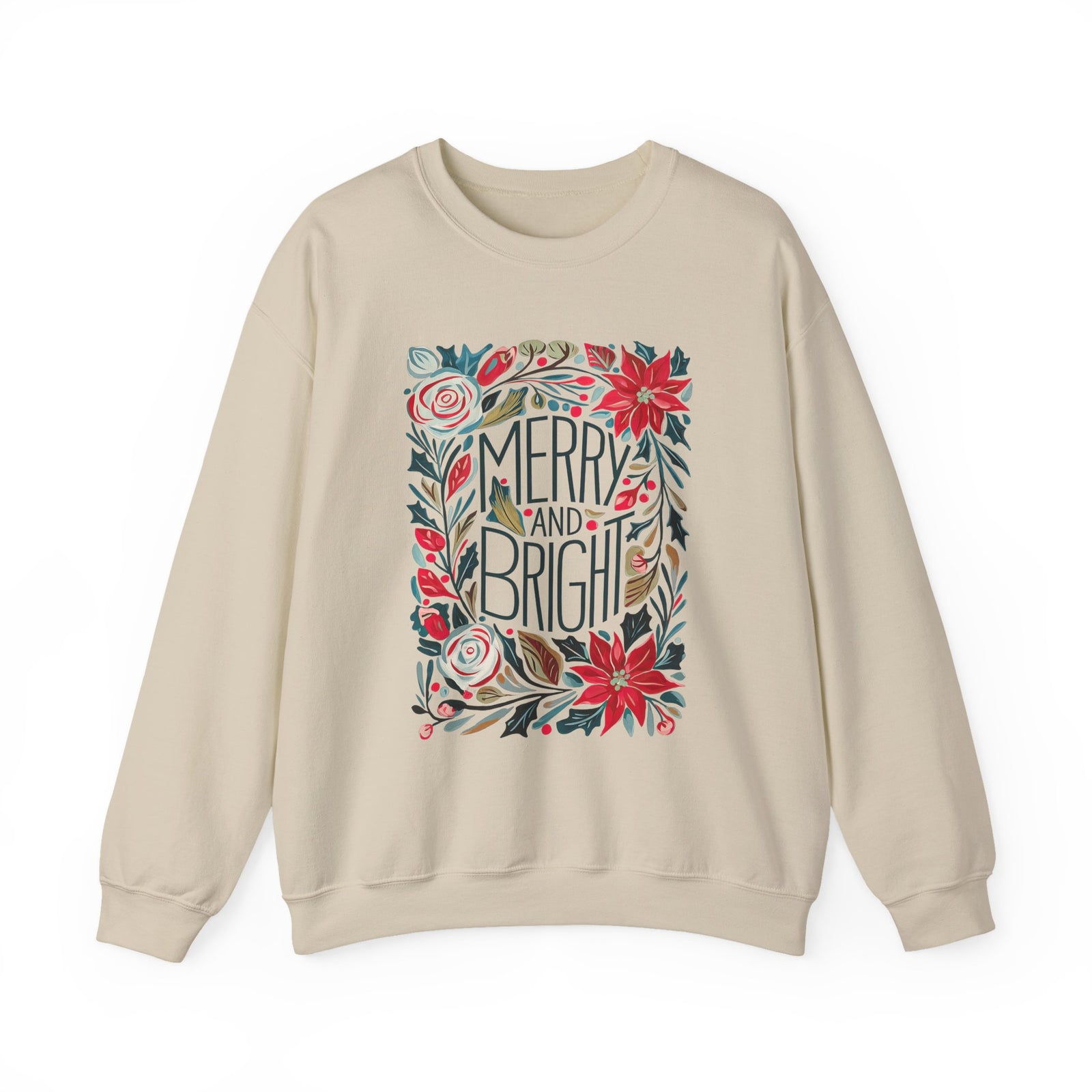 Merry & Bright Christmas Florals Crewneck Unisex Sweatshirt