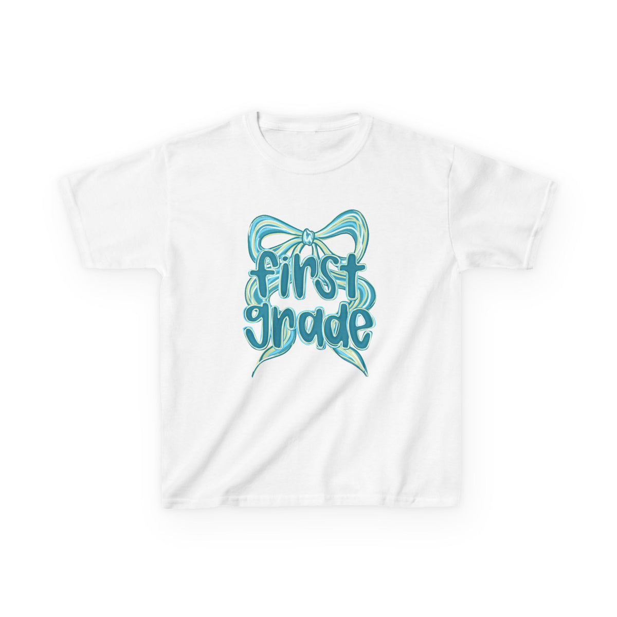 First Grade Kids Tee Cute Blue Coquette Bow Back to School 1st Grade T-Shirt