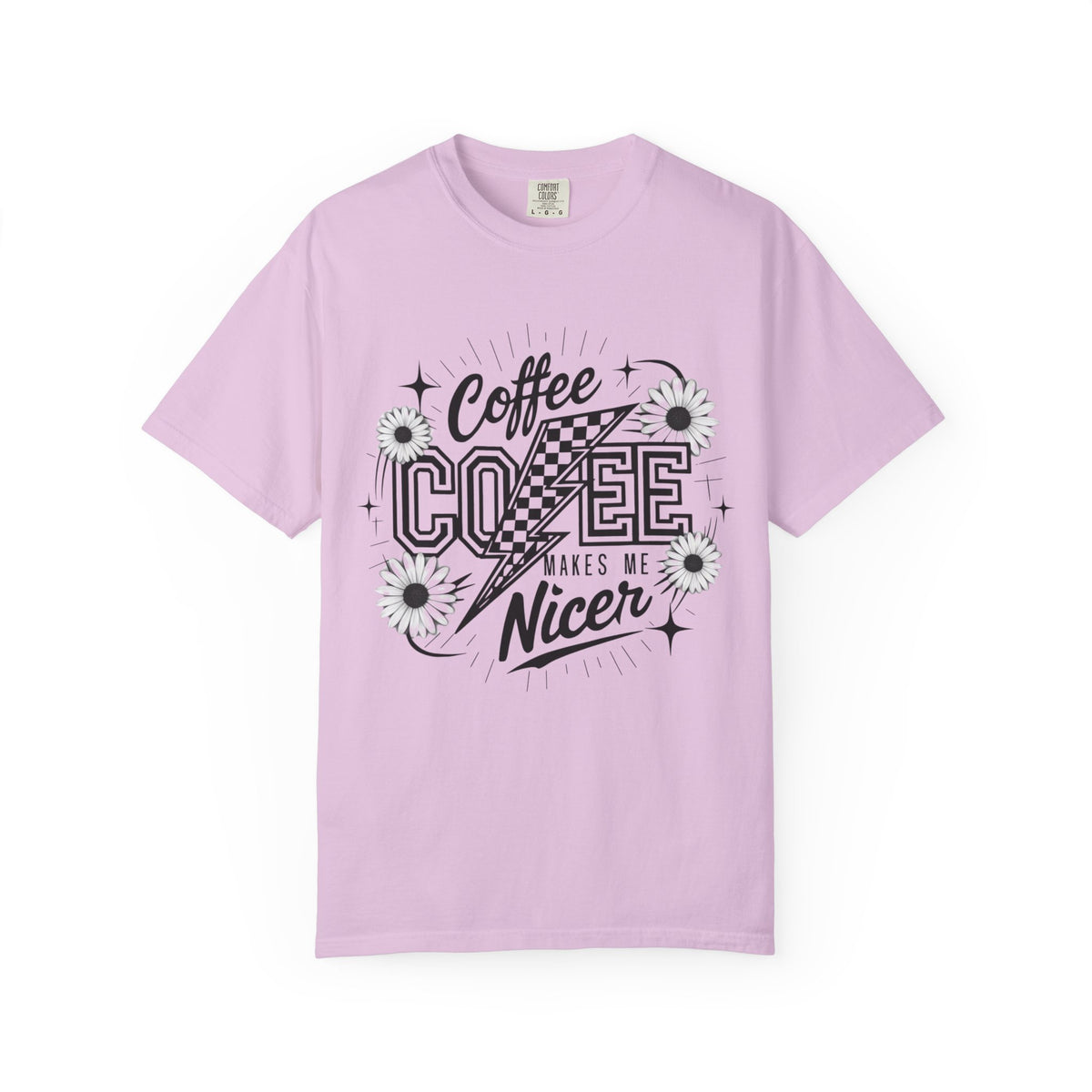 Coffee Makes Me Nicer T-Shirt Retro Daisies & Lightning Graphic Tee