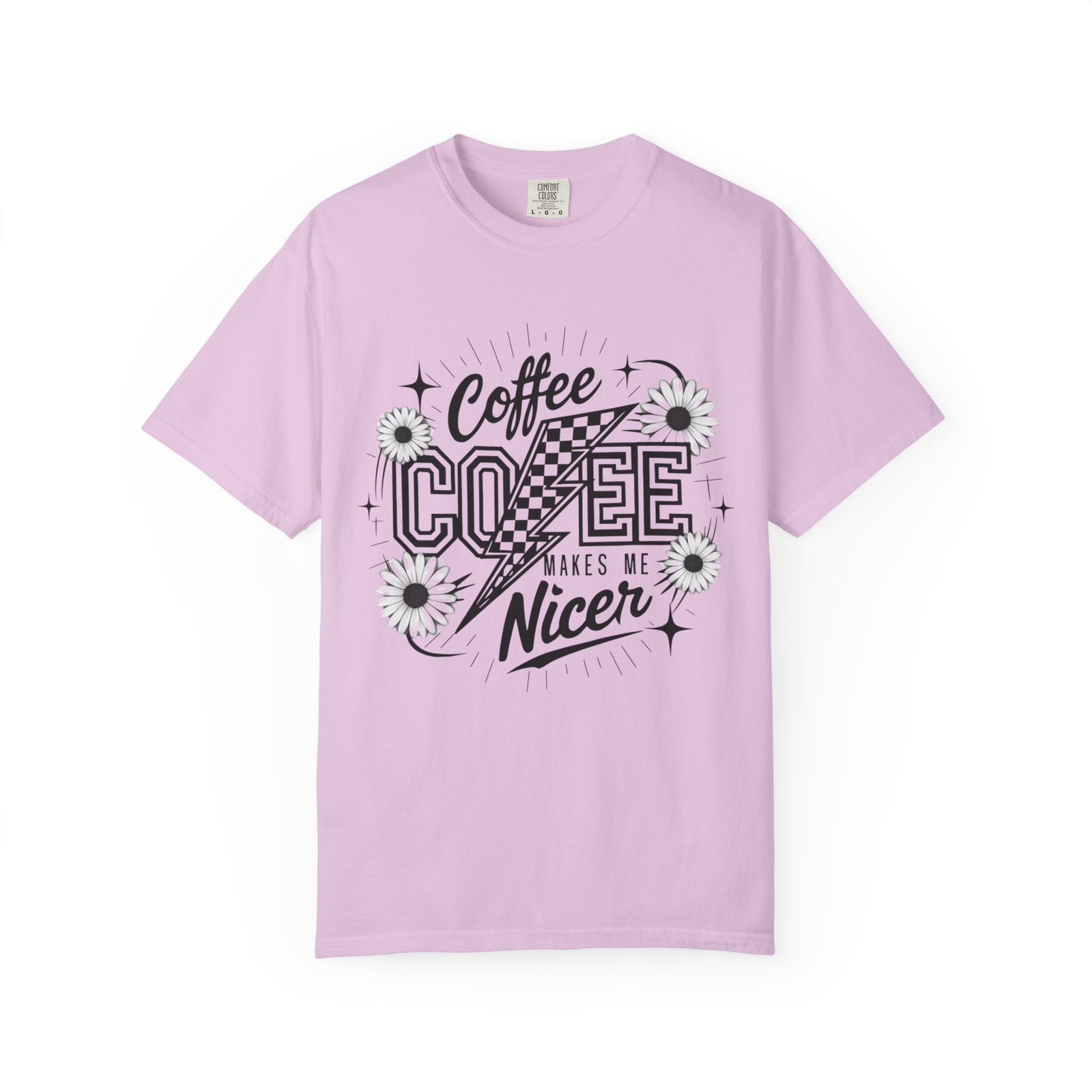Coffee Makes Me Nicer T-Shirt Retro Daisies & Lightning Graphic Tee