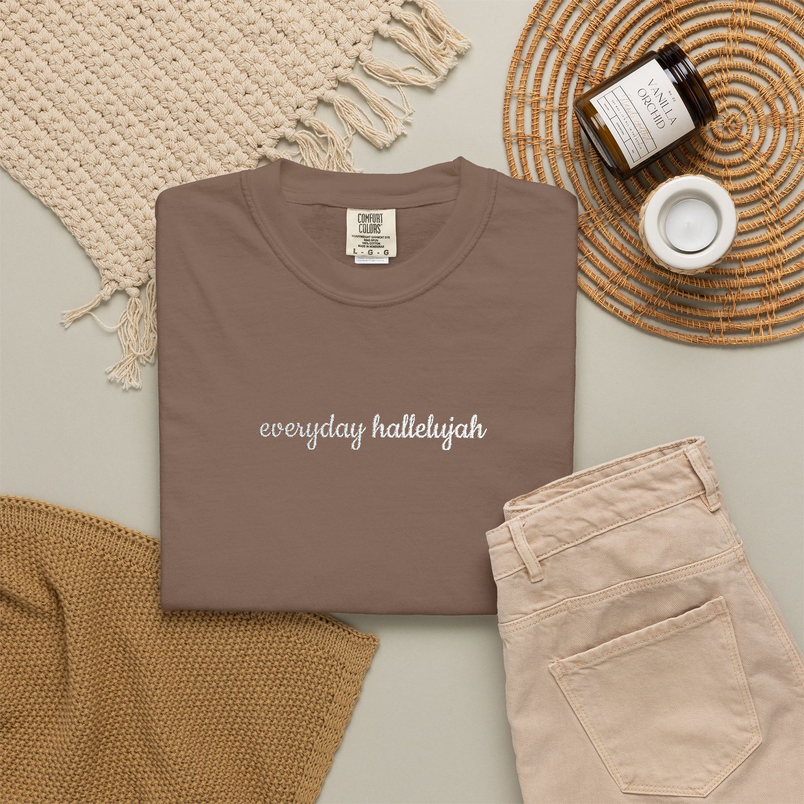 Everyday Hallelujah Embroidered Script Tee Christian Inspirational T-Shirt