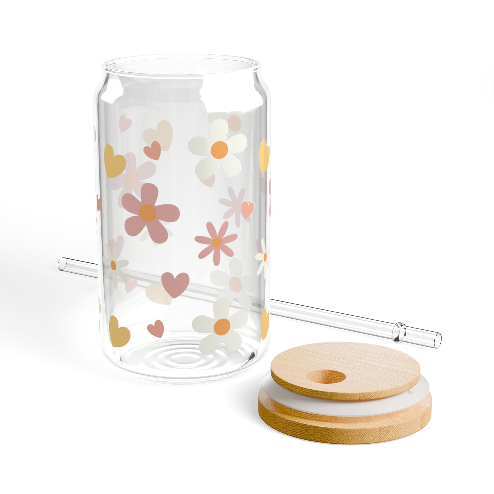 Summer Tumbler Sipper Glass 16oz — Reusable Drink Jar with Lid & Straw