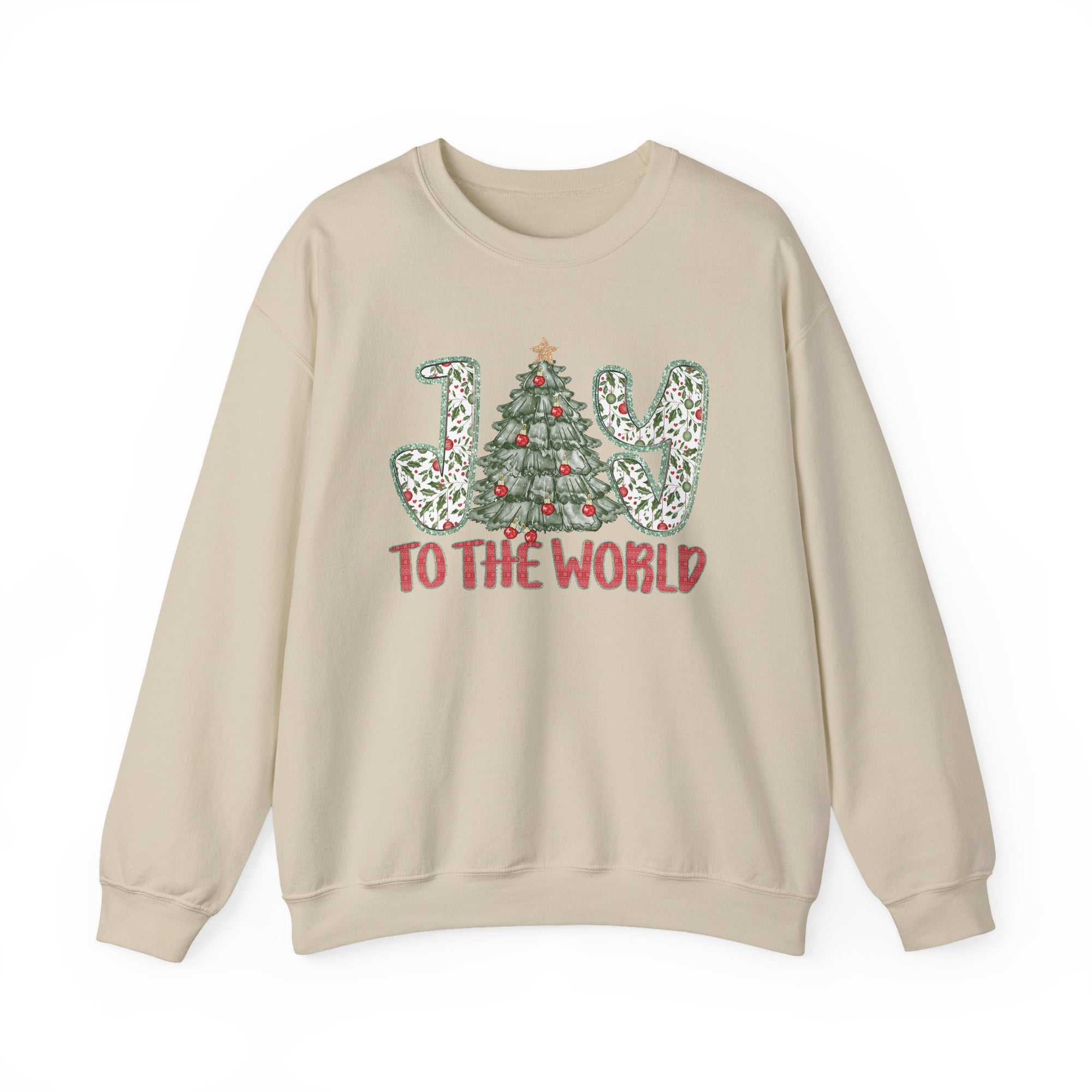 Joy to the World Heavy Blend Unisex Crewneck Cozy Christmas Tree Sweatshirt - Sydney So Sweet