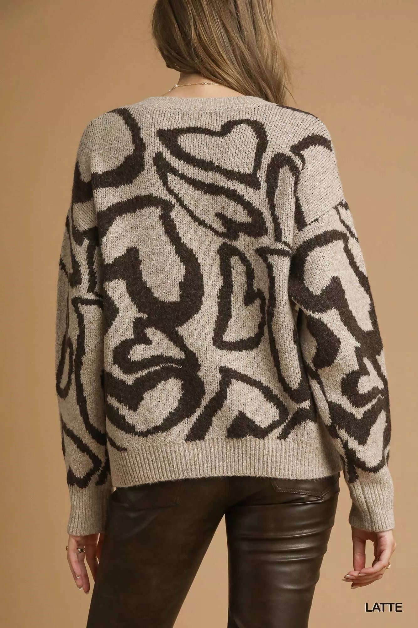 Umgee Heart Print Crew Neck Sweater - Sydney So Sweet