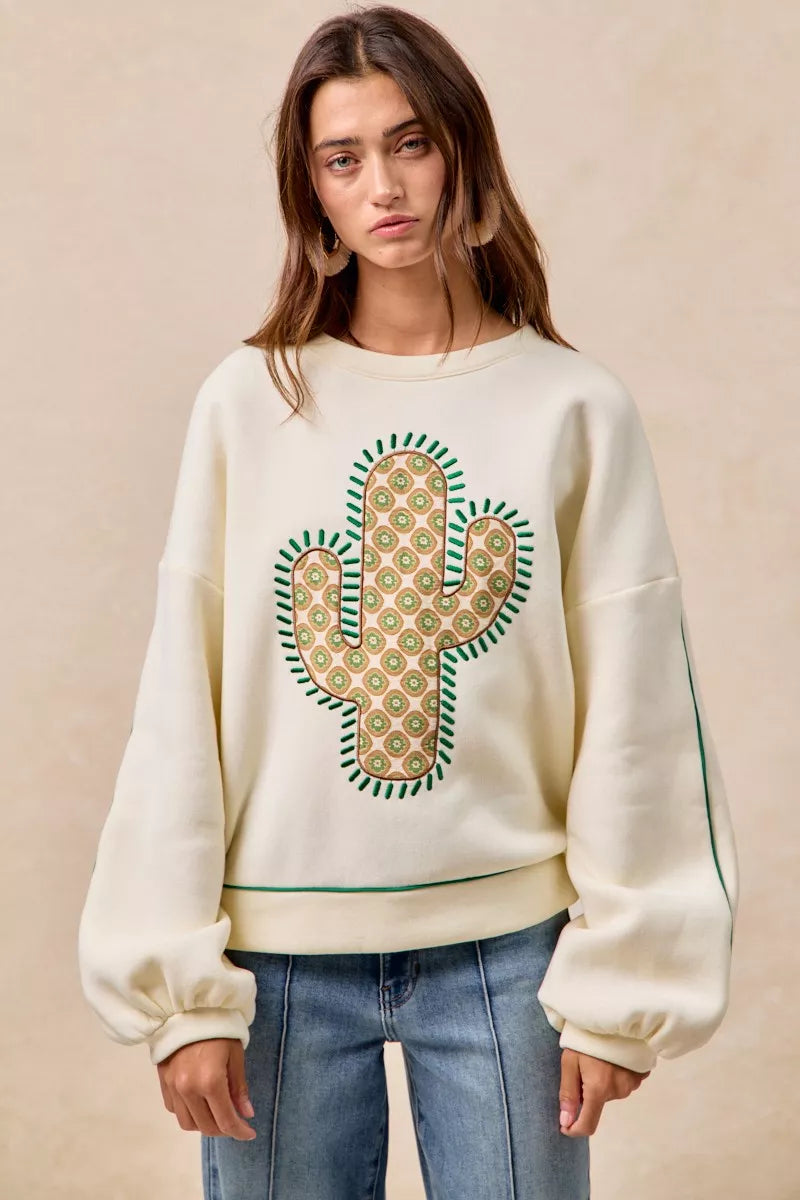 BiBi Cactus Embroidered Fleece Sweatshirt - Sydney So Sweet