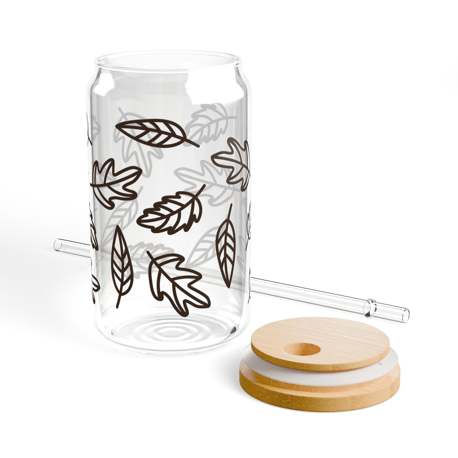 Autumn Leaf Sipper Glass 16oz Reusable Drink Jar with Lid & Straw
