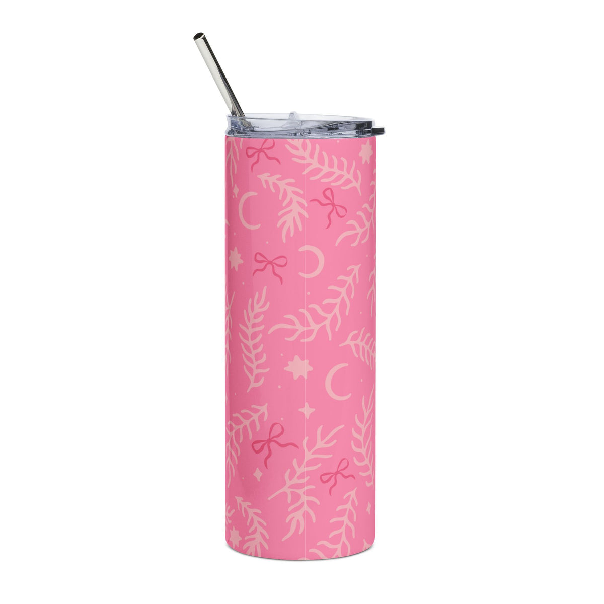 Pink Floral Leaf Celestial 20oz Pink Stainless Steel Insulated Tumbler Travel Cup