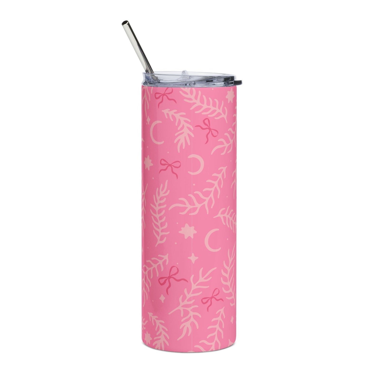 Pink Floral Leaf Celestial 20oz Pink Stainless Steel Insulated Tumbler Travel Cup