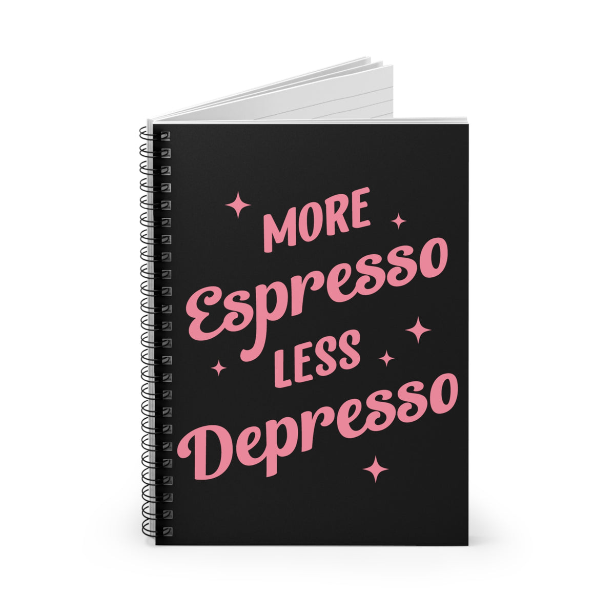 More Espresso Less Depresso Spiral Notebook Funny Coffee Quote Ruled Journal