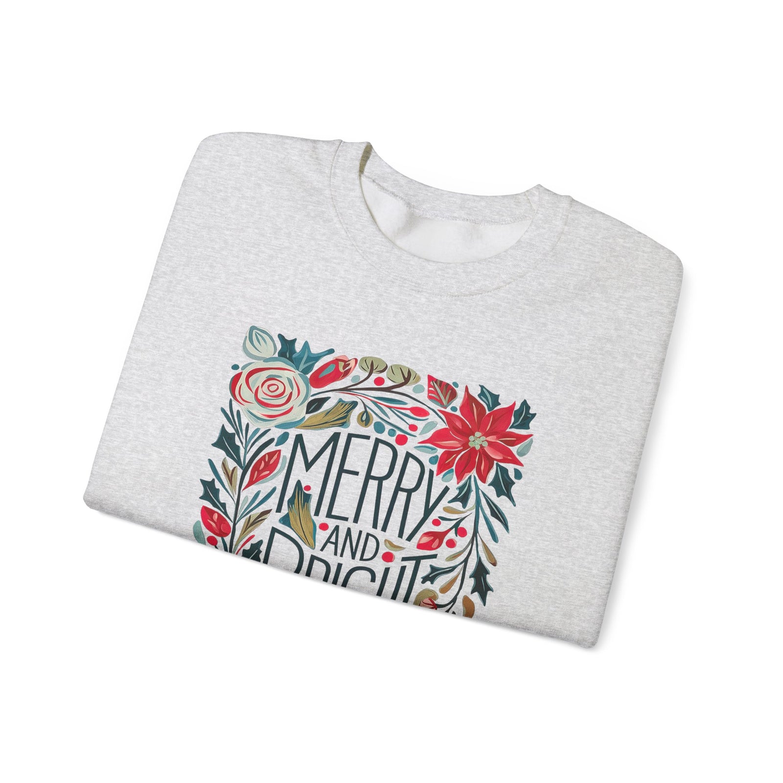 Merry & Bright Christmas Florals Crewneck Unisex Sweatshirt