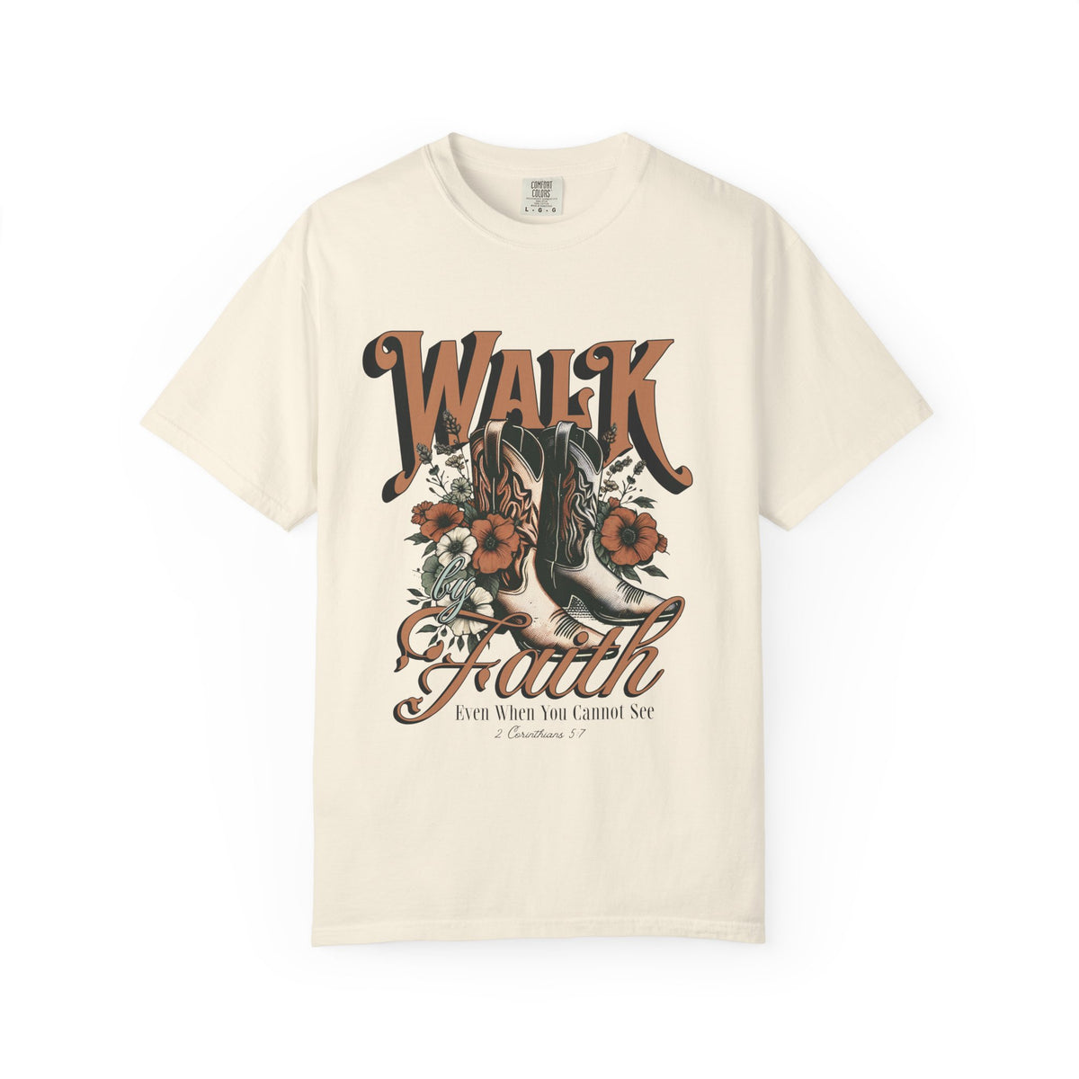 Walk by Faith Graphic T-Shirt Vintage Cowboy Boots & Floral Faith Tee