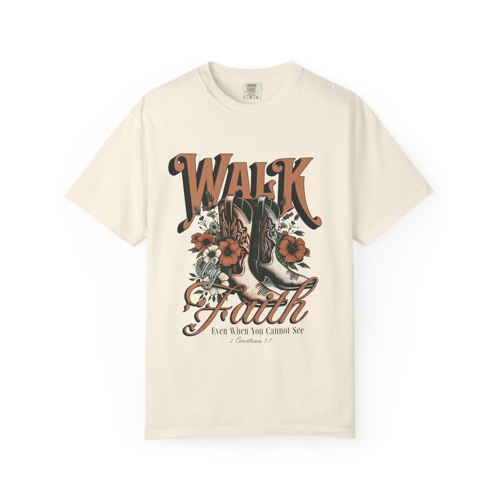 Walk by Faith Graphic T-Shirt Vintage Cowboy Boots & Floral Faith Tee
