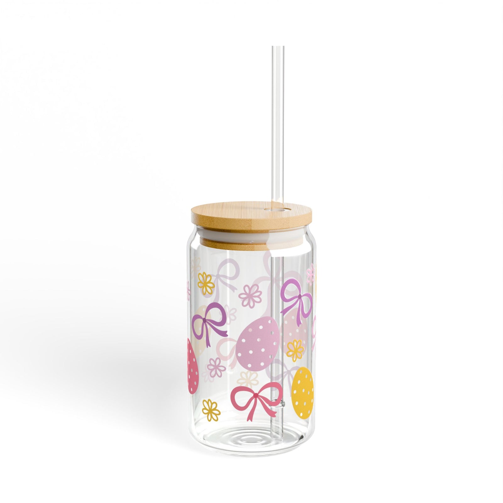 Easter Bows Tumbler Sipper Glass 16oz — Reusable Drink Jar with Lid & Straw