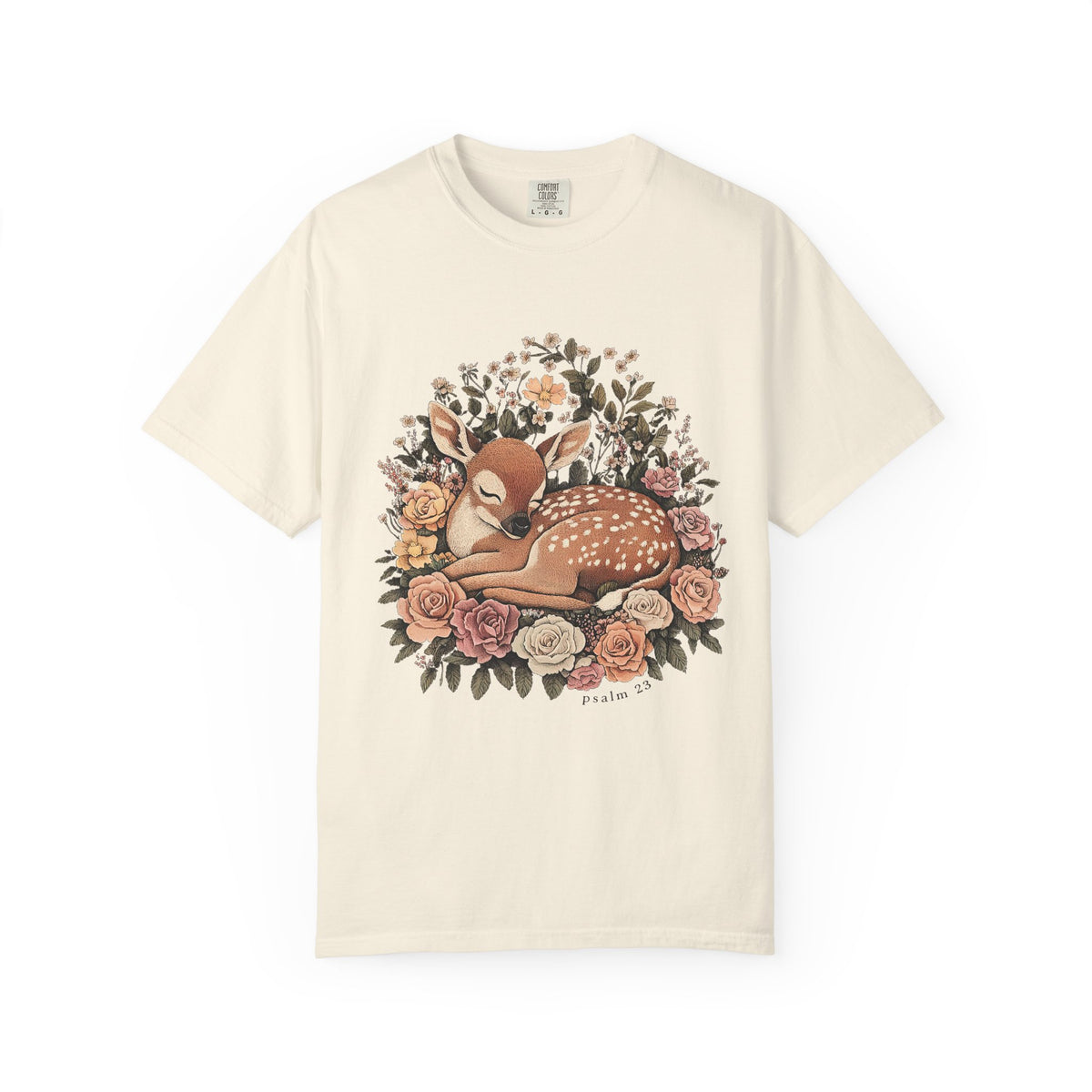 Sleeping Fawn Floral T-Shirt Psalm 23 Inspirational Christian Tee