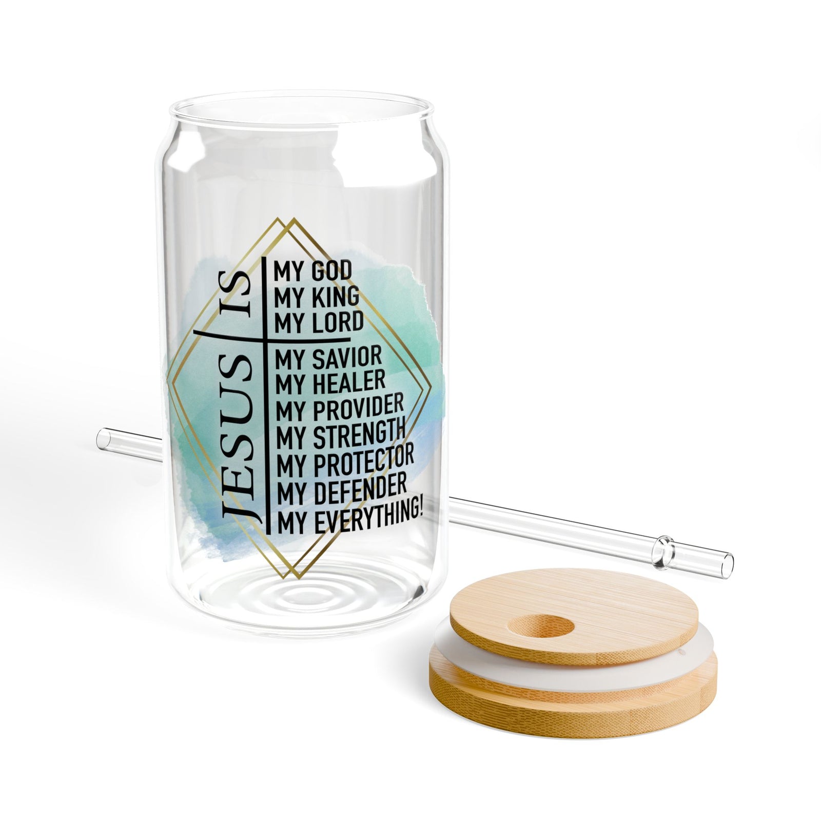 Jesus is my Everything Christian Tumbler Sipper Glass 16oz — Reusable Drink Jar with Lid & Straw