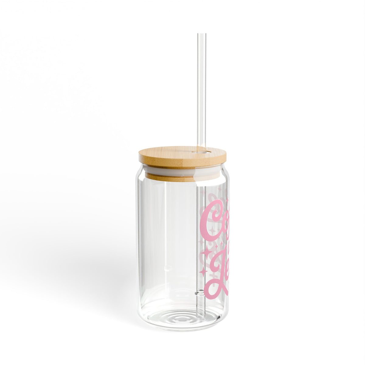 Coffee and Jesus Pink Script 16oz Sipper Glass Tumbler with Bamboo Lid & Straw - Sydney So Sweet