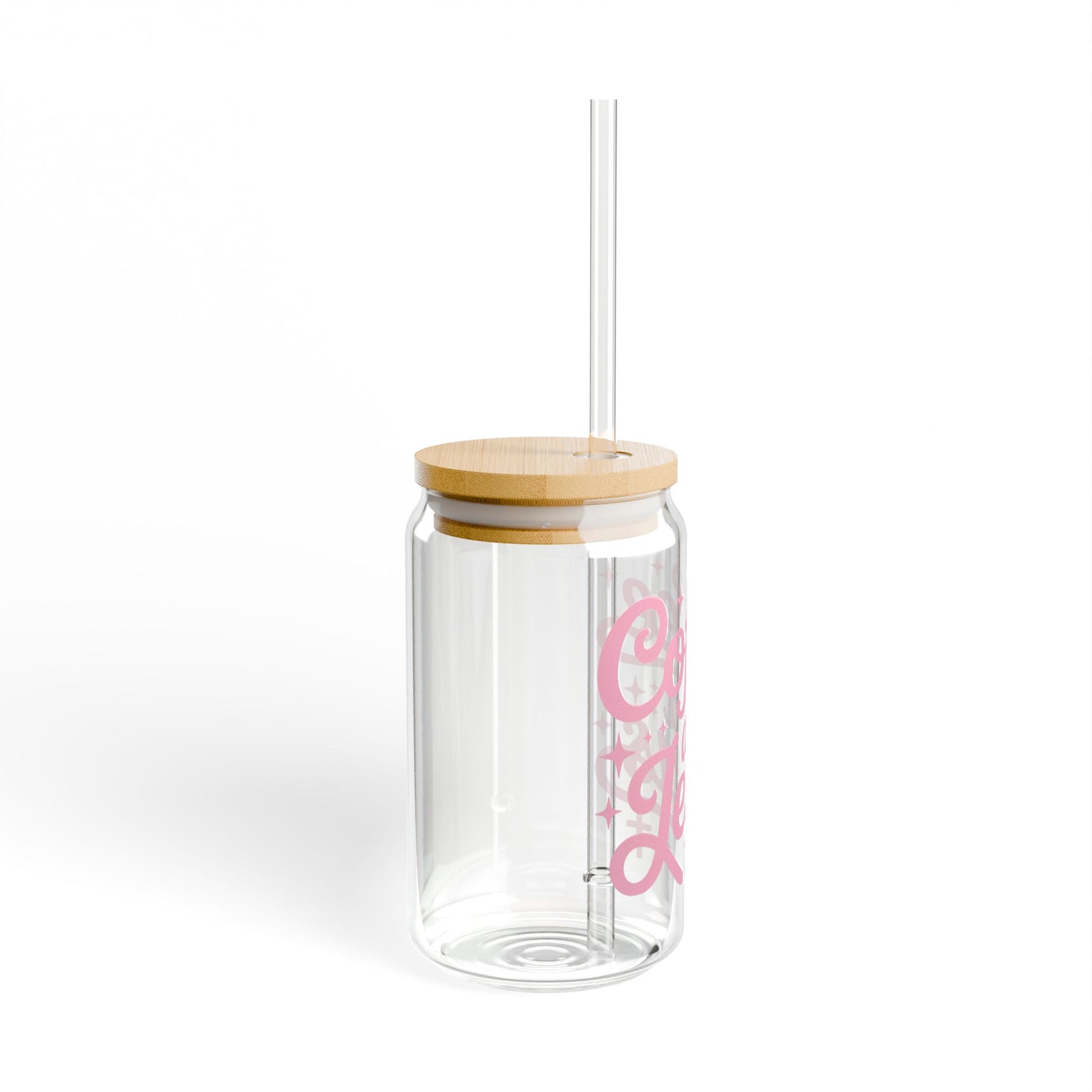 Coffee and Jesus Pink Script 16oz Sipper Glass Tumbler with Bamboo Lid & Straw - Sydney So Sweet