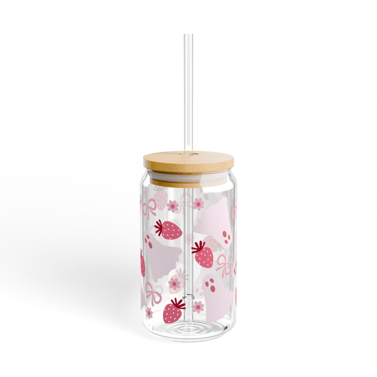 Berry Boo Halloween Ghost Sipper Glass 16oz Reusable Drink Jar with Lid & Straw