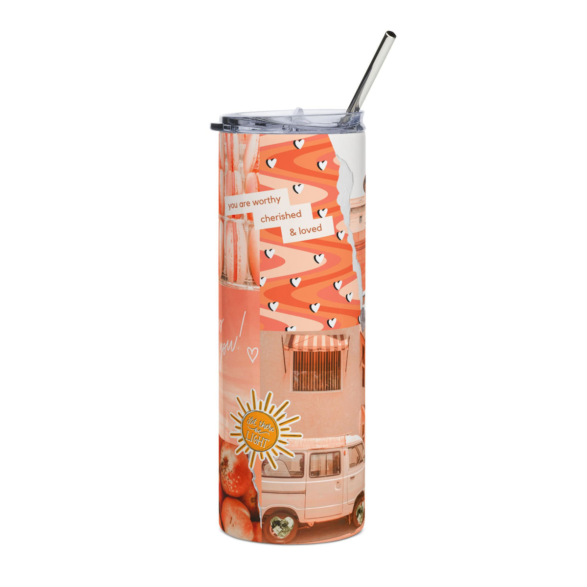 Jesus Loves You Peach Collage Travel Cup 20oz Stainless Tumbler Water Bottle