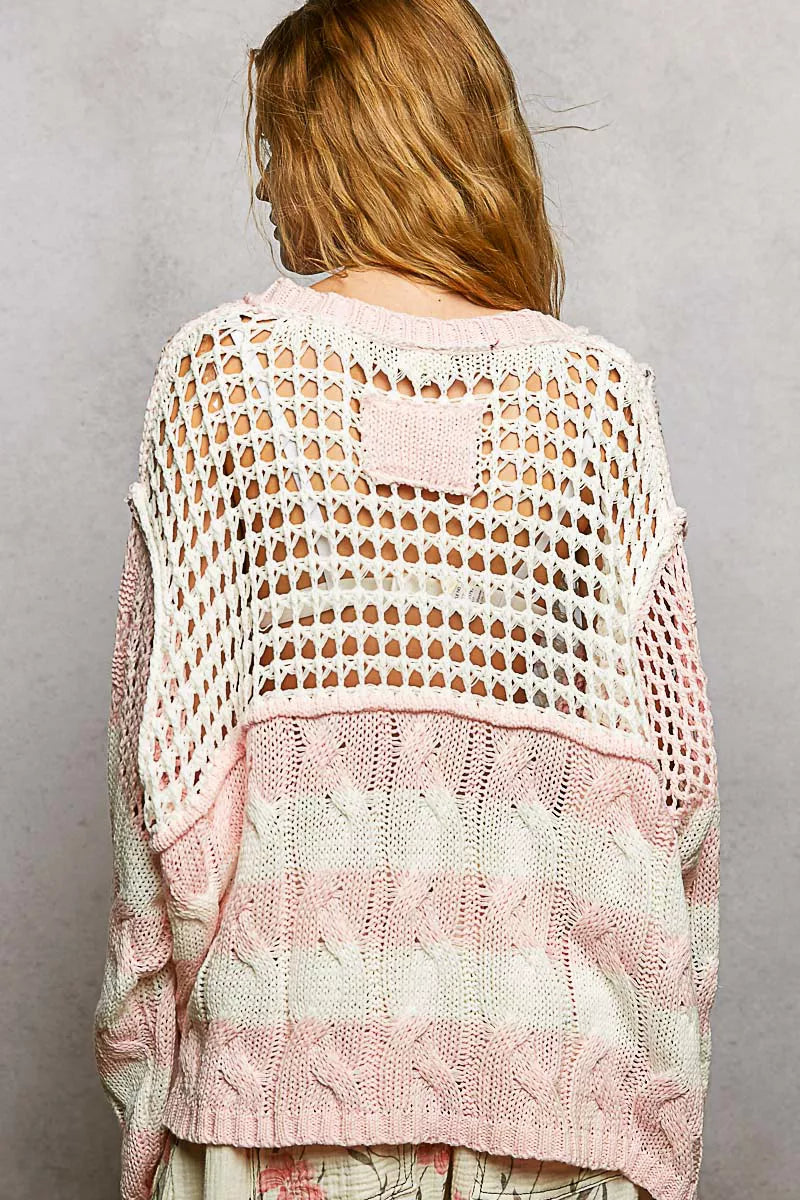 POL Color-Blocked Stripe Pattern Knit Top with Twisted Weave - Sydney So Sweet