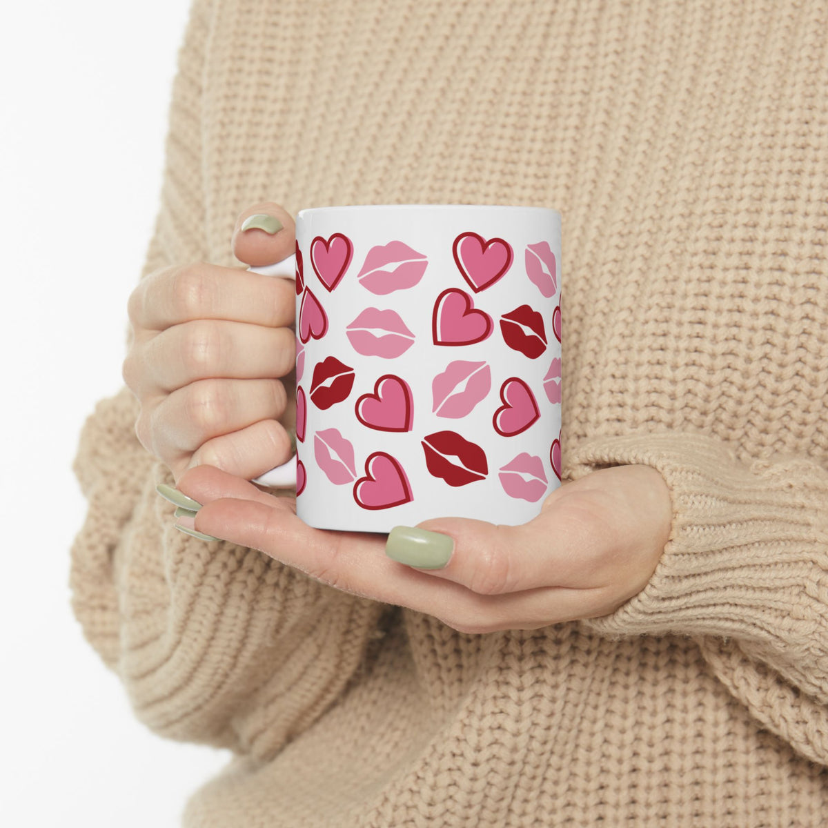 Kisses Lips & Hearts Mug — Cute Valentine’s Day Coffee Cup (11oz & 15oz)