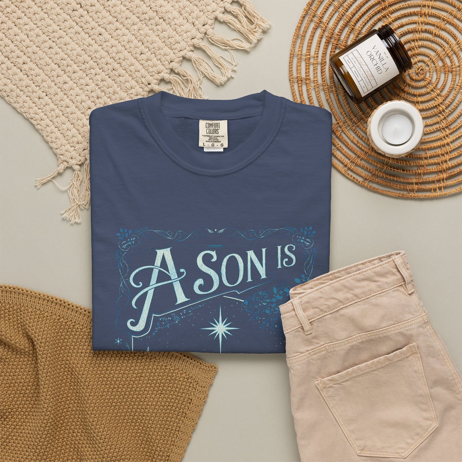 A Son is Given Jesus Christmas Distressed T-Shirt Christian Graphic Tee