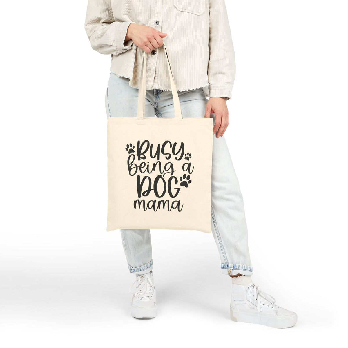 Busy Being a Dog Mama Cotton Tote Bag Dog Lover Canvas Shopper