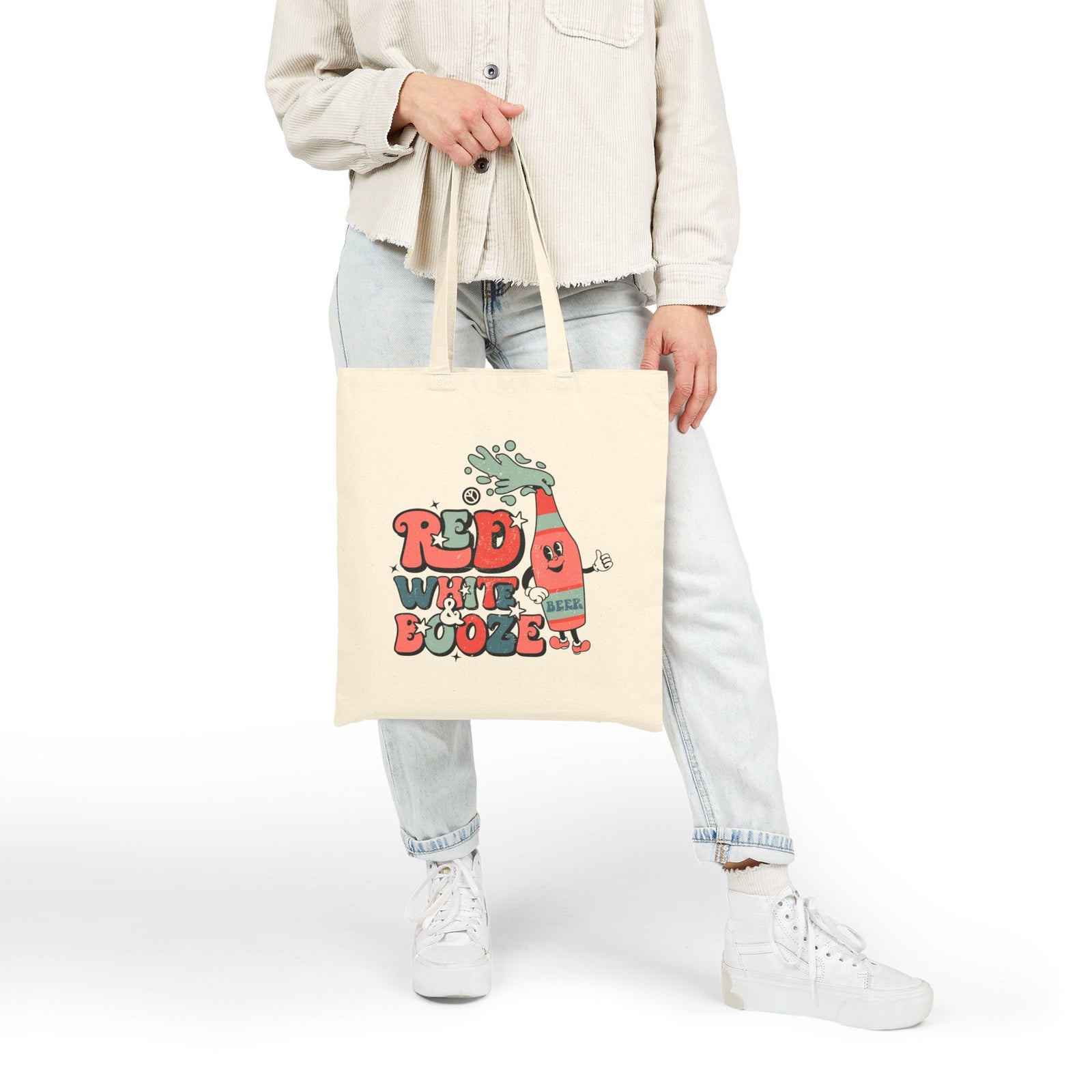Red White & Booze Patriotic Bottle Cotton Canvas Tote Bag