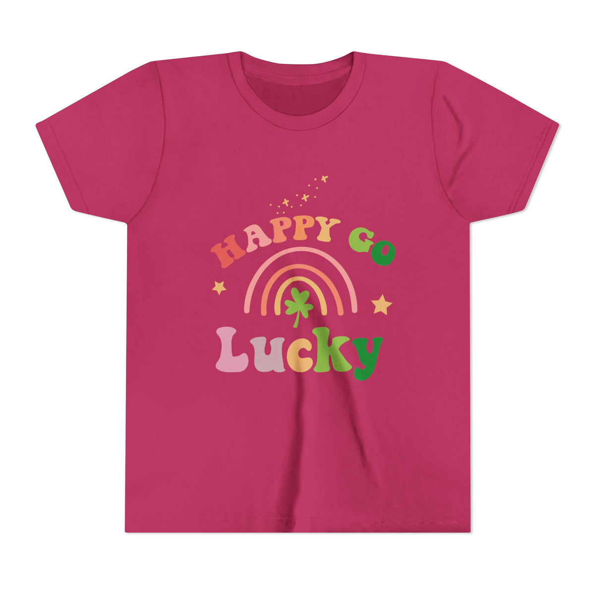 Happy Go Lucky Rainbow Shamrock Youth Tee Cute St. Patrick's Day Kids T-Shirt
