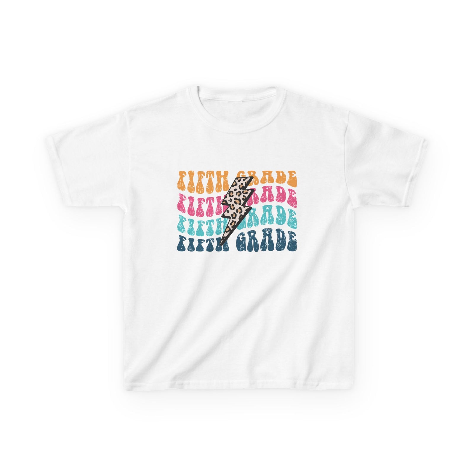 Fifth Grade Leopard Lightning Graphic Tee Back-to-School 5th Grade Kids T-Shirt