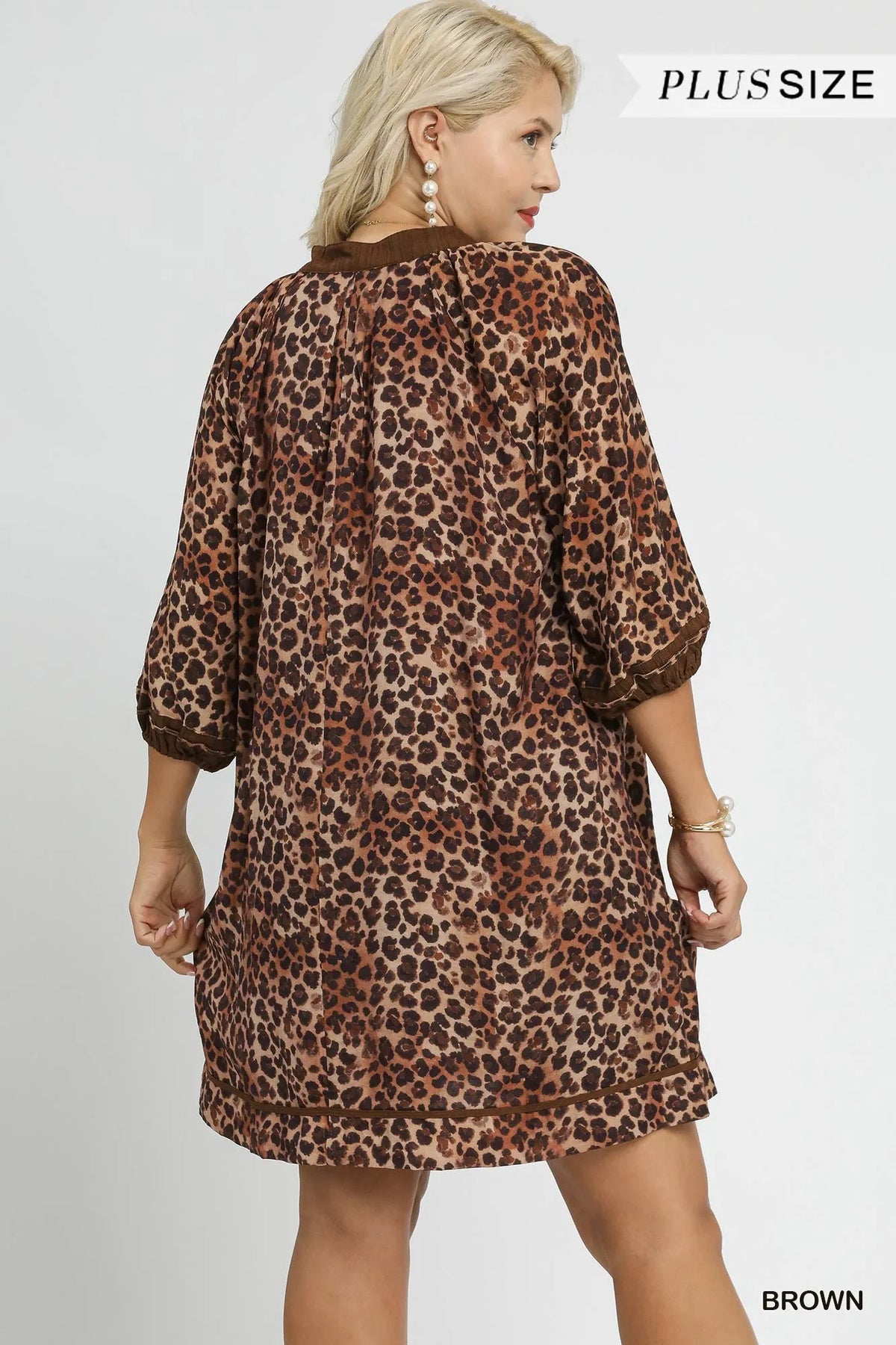 Umgee Full Size Leopard Print Mini Dress with Contrast Trim Plus Size - Sydney So Sweet