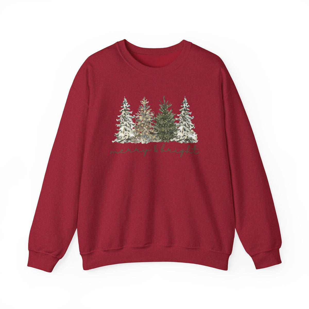 Merry & Bright Winter Trees Heavy Blend Unisex Crewneck Cozy Christmas Sweatshirt - Sydney So Sweet
