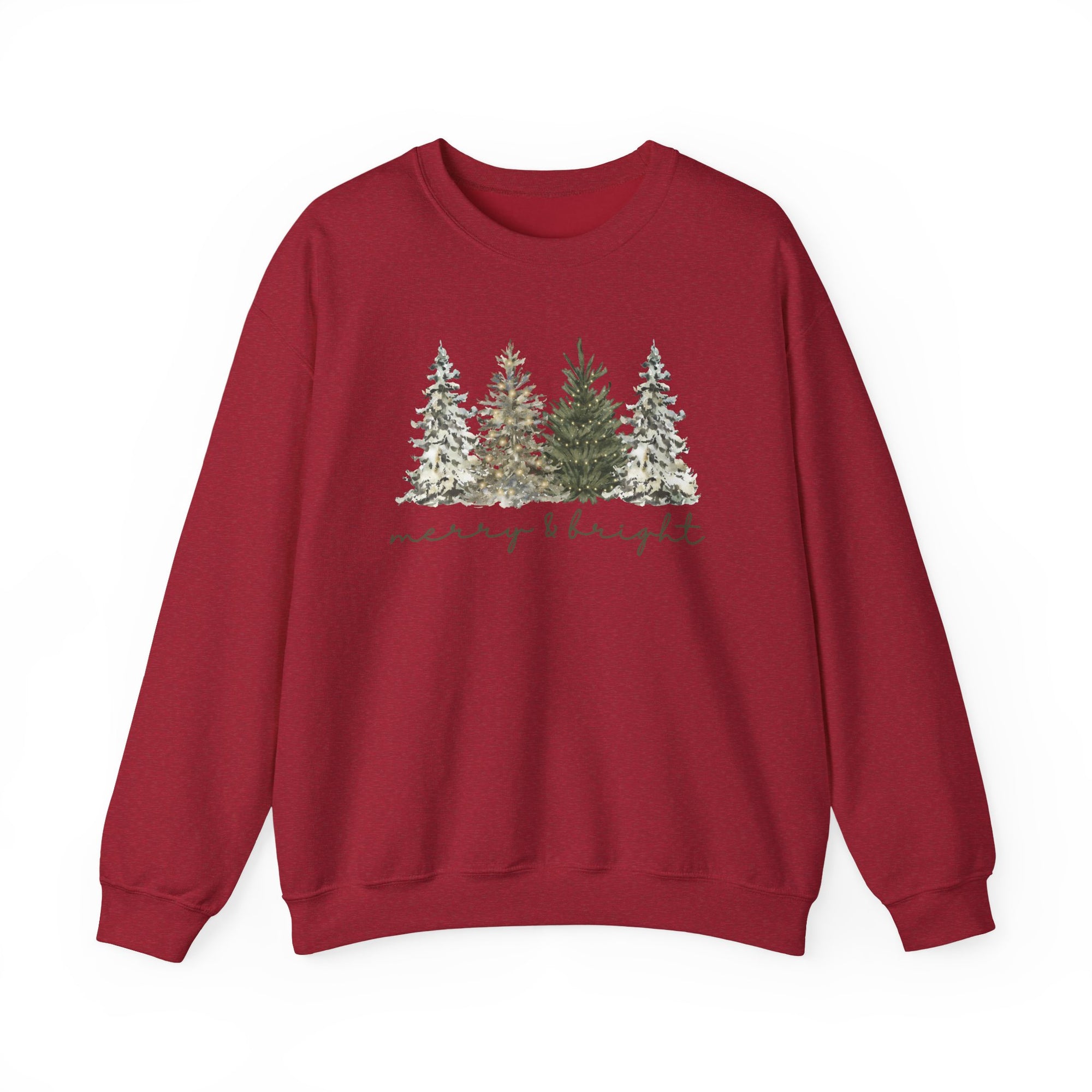 Merry & Bright Winter Trees Heavy Blend Unisex Crewneck Cozy Christmas Sweatshirt - Sydney So Sweet
