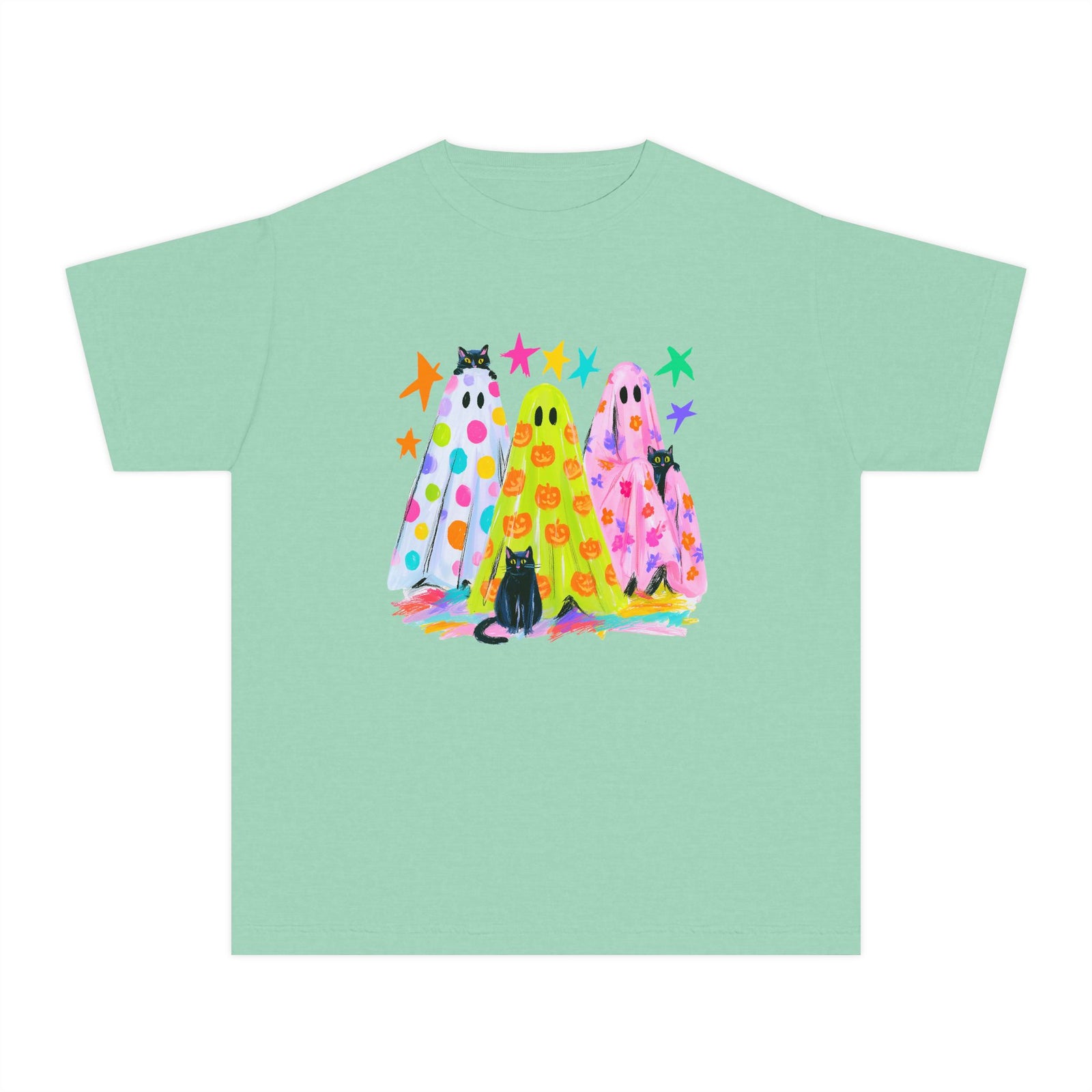 Colorful Polka Dot Halloween Ghost T-Shirt Fun Kids Graphic Tee