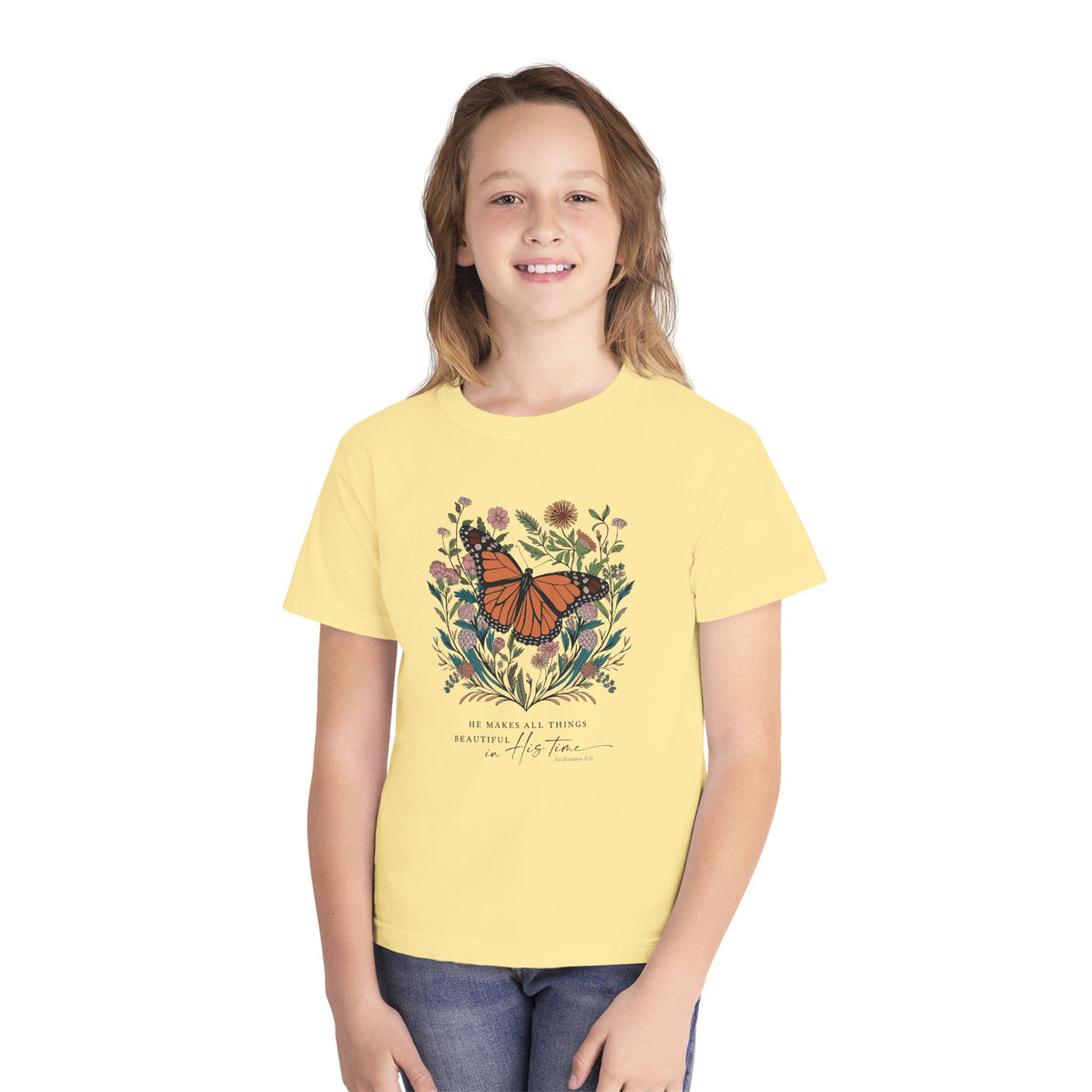He Makes All Things Beautiful T-Shirt Christian Butterfly Kids Graphic Tee