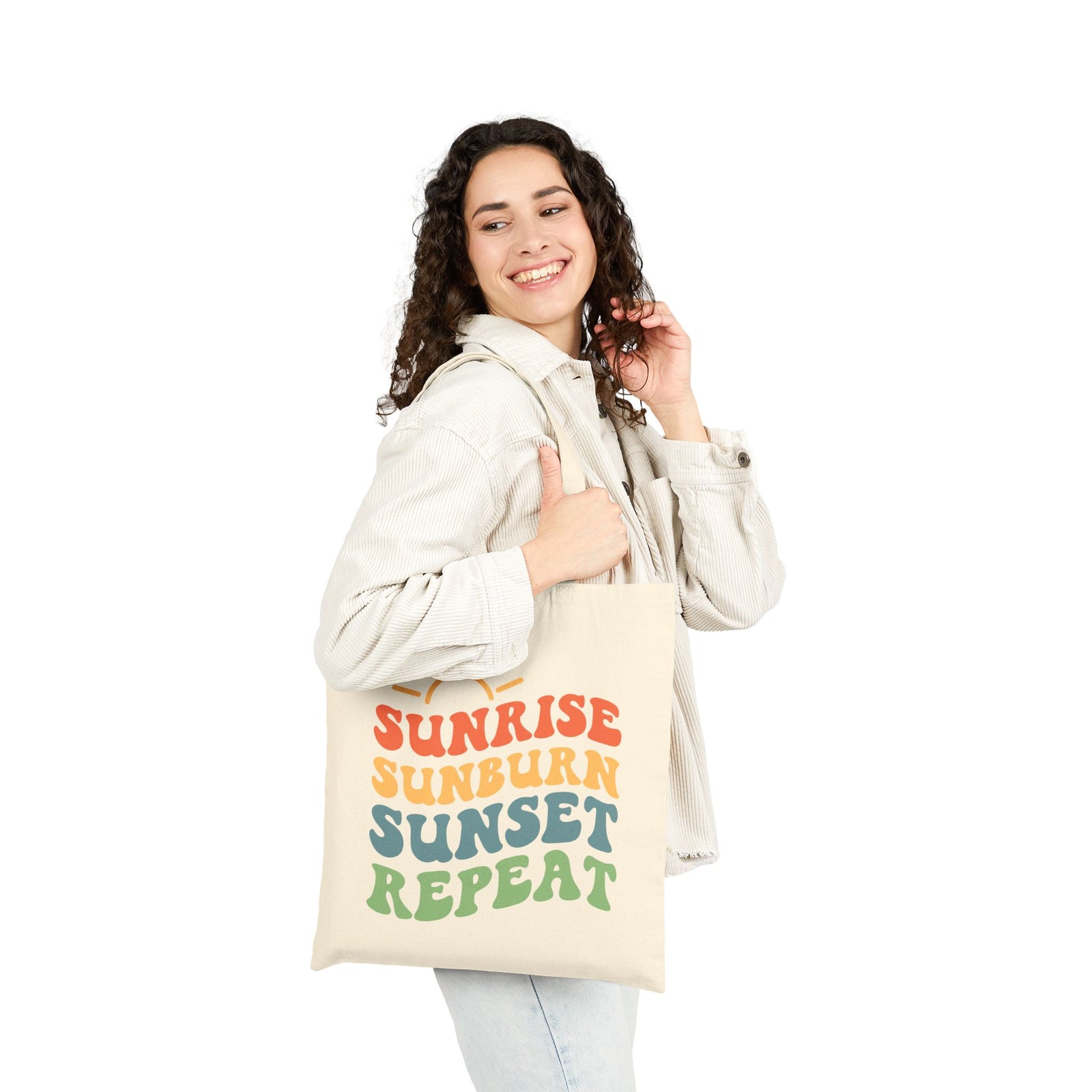 Sunrise Sunburn Sunset Repeat Retro Beach Cotton Canvas Tote Bag