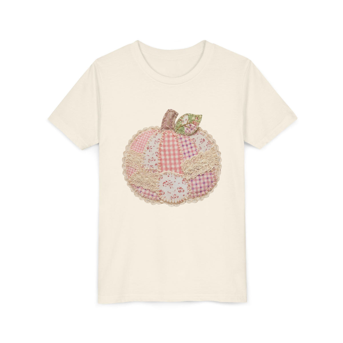 Pumpkin Patch Patchwork Tee Pink Floral Autumn Pumpkin Kids Graphic T-Shirt