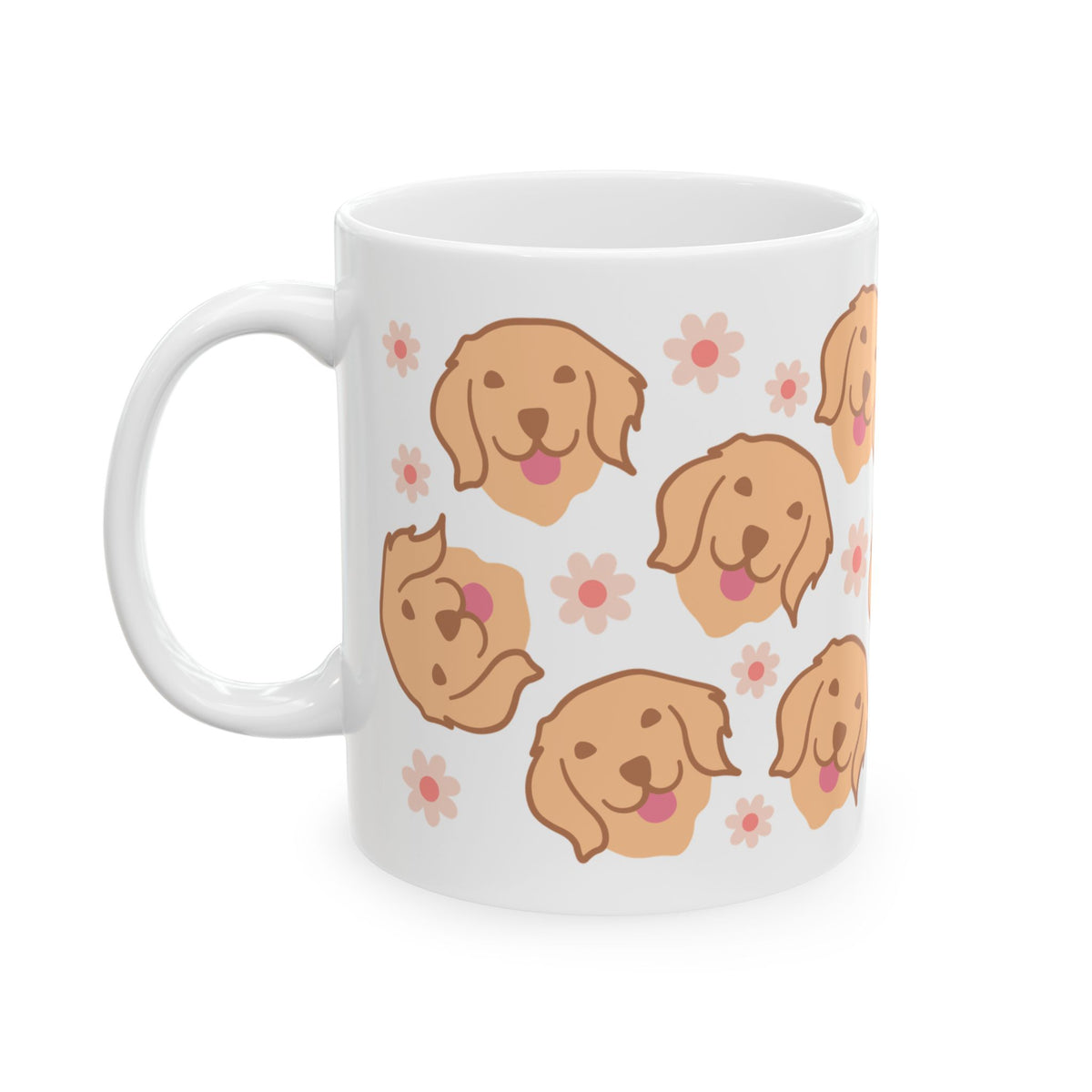 Golden Retriever Pattern Ceramic Mug — Cute Dog & Flowers Coffee Cup (11oz, 15oz)
